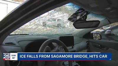 Falling ice shatters driver’s windows crossing the Sagamore