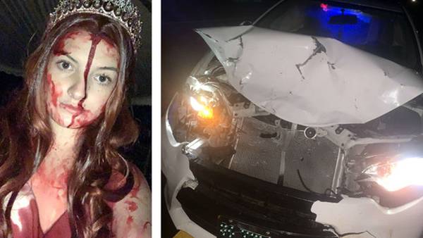 Must see: Girl in 'Carrie' costume hits deer, gives first responders bloody scare