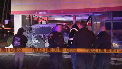 Photos: Saugus police investigating crash that left 2 cars lodged inside shuttered Boston Market restaurant
