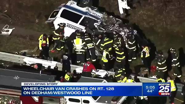 Serious crash involving a wheelchair van on I-95 in Dedham; 4 medical workers injured 