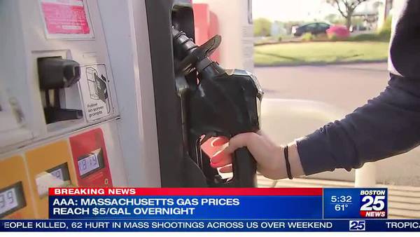 Gas prices in Massachusetts hit new record high of $5 per gallon