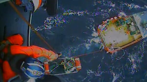 U.S. Coast Guard performs medevac recuse off coast of Nantucket for injured crew member