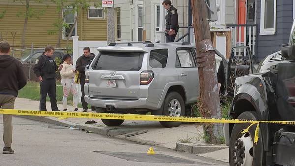 Dorchester shooting leaves one with life-threatening injuries, causes car to slam into building 