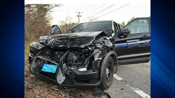 Two hospitalized, including police officer, after pickup truck slams into Marshfield cruiser