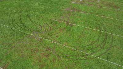 Vehicle doing donuts tears up Topsfield football field