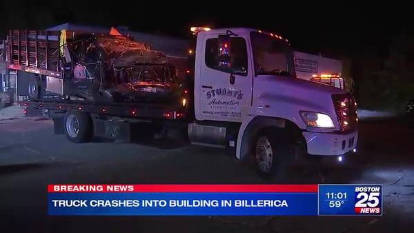 Teen driver hospitalized after crashing work truck into building in Billerica