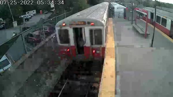 NEW VIDEO: Red Line train in Braintree barrels out of railyard onto tracks, causing commuter delays