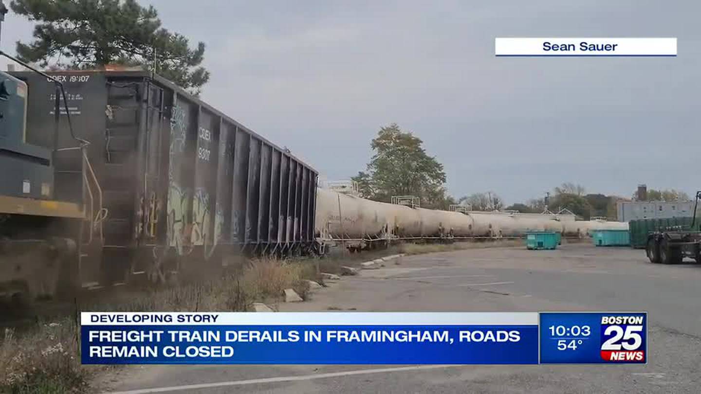 Traffic Alert: Freight train carrying hazardous materials derails, causes  road closure – Boston 25 News