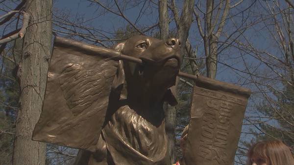 Statue to Spencer the Boston Marathon dog was unveiled in Ashland on Saturday