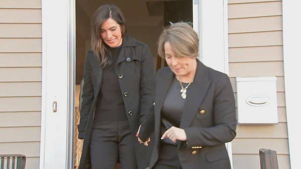 Gov. Maura Healey and partner Joanna Lydgate take part in holiday gift drive