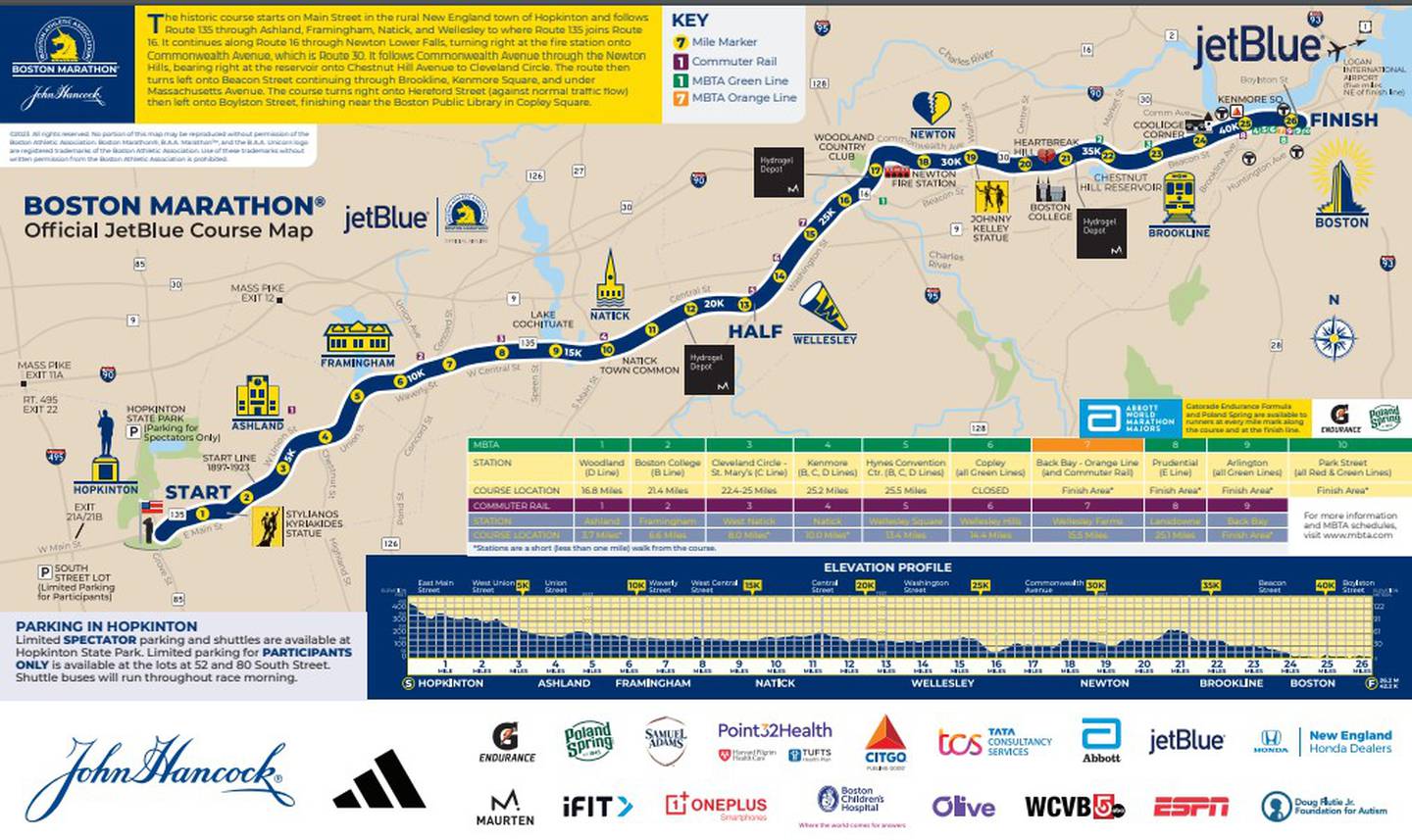 2023 Boston Marathon spectator guide Course map, list of runners
