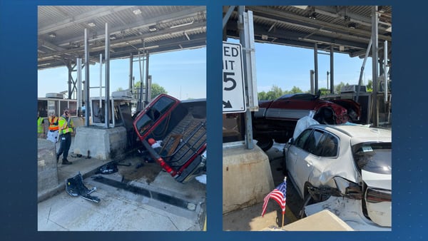 3 people taken to hospital after truck hits toll booth, vehicle in New Hampshire