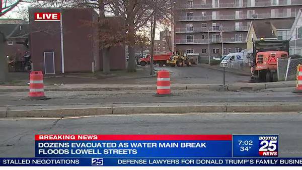 Cleanup continues after water main break forces dozens to evacuate in Lowell