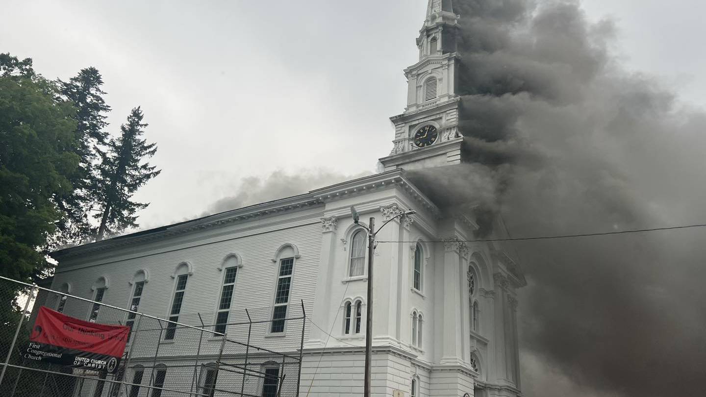 Suspected lightning strike causes devastating fire at historic church in Spencer – Boston 25 News