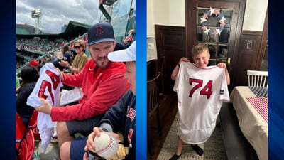 Young Red Sox fan beside himself after little brother throws foul ball back  onto field