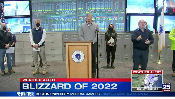 Gov. Baker asking people to continue to limit travel throughout Saturday night into Sunday morning 