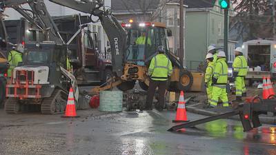 Water main beak in busy section of Brockton turns roads into rivers
