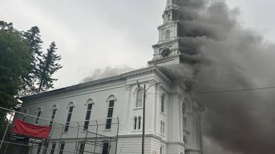 Suspected lightning strike causes devastating fire at historic church in Spencer