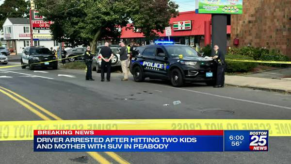 Driver arrested after hitting two kids and mother with SUV in Peabody
