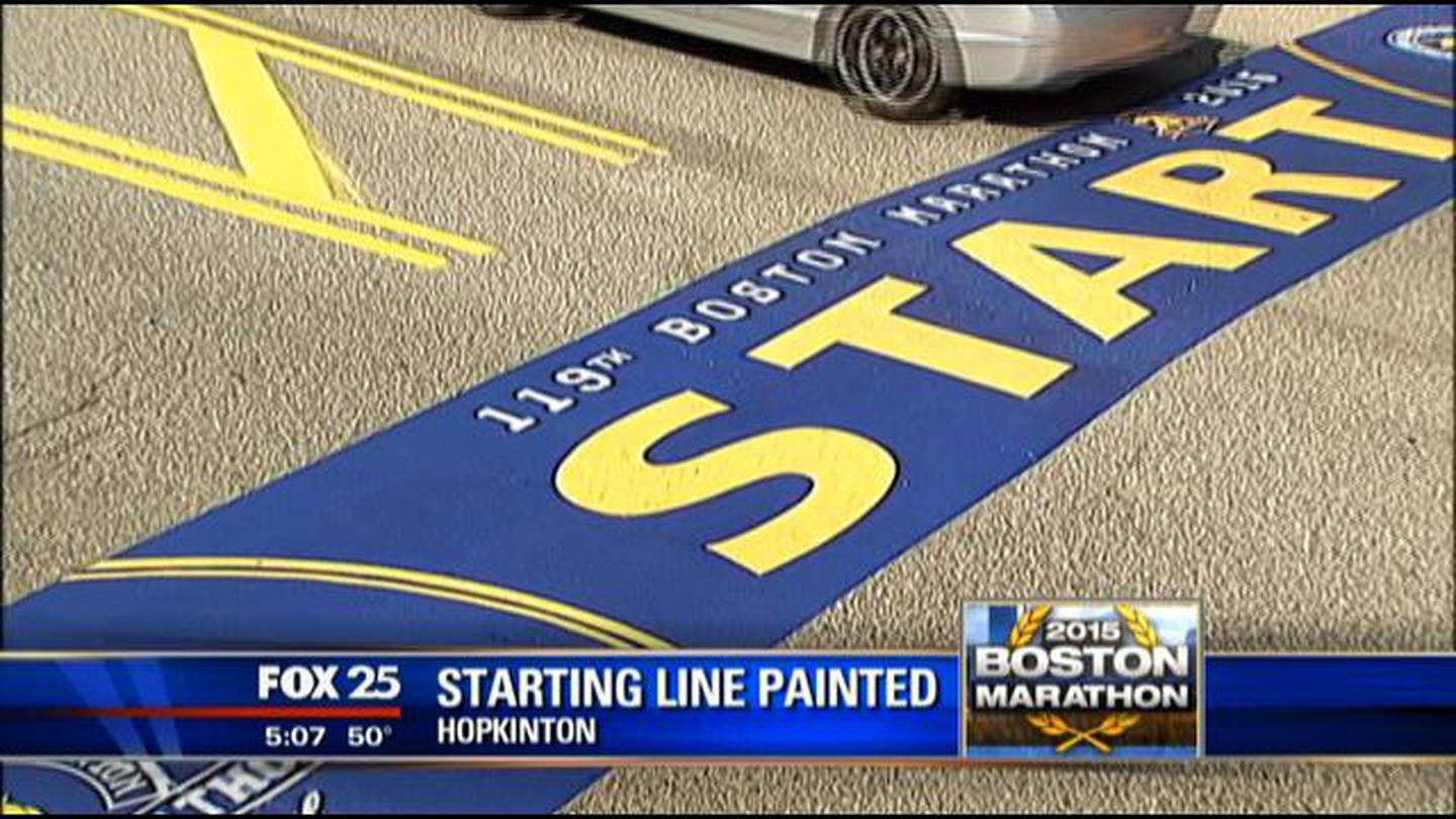 Boston Marathon starting line painted in Hopkinton