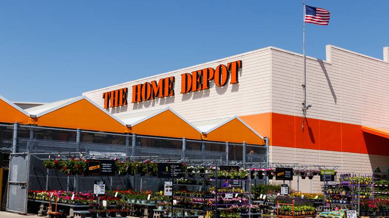 Home Depot Location flying the American flag. Home Depot is the Largest Home Improvement Retailer in the US I