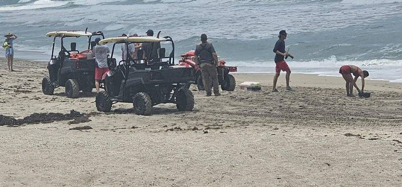 Rescue crews and lifeguards on a beach in Florida
