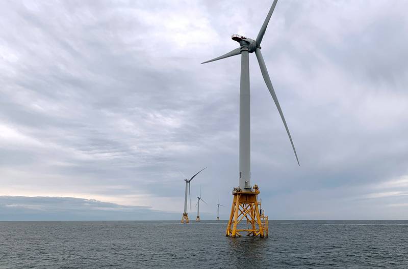 Deepwater Wind's turbines stand in the water off Block Island, R.I. on Friday, Aug. 23, 2019.