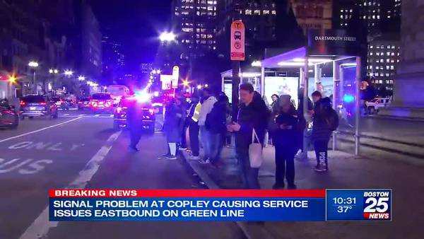 MBTA shuttle busses replacing some green line service at Copley due to signal problem