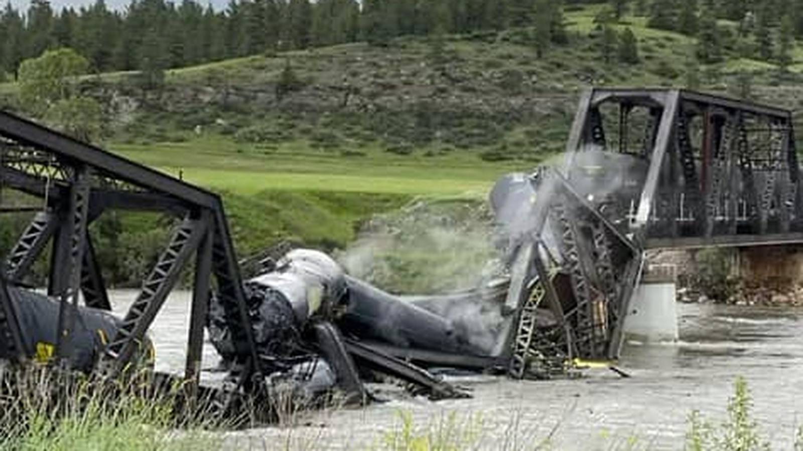 Train derailment on bridge causes possible hazardous spill into Montana