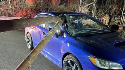 Photos: Massive metal barrier gate impales car on access road to MBTA station