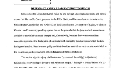 Lawyers for Karen Read filed a motion to dismiss two of the three criminal charges