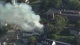 Crews battle a large fire at several businesses on Route 27 in Wayland