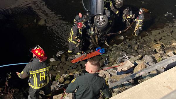 Car partially submerged in river after crashing car off bridge in NH