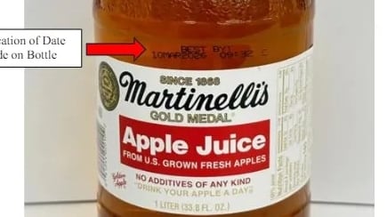 One-liter glass bottles of Martinelli’s Apple Juice is being recalled after Maryland officials found that one production lot had levels of inorganic arsenic that were above the U.S. Food and Drug Administration threshold for apple juice.