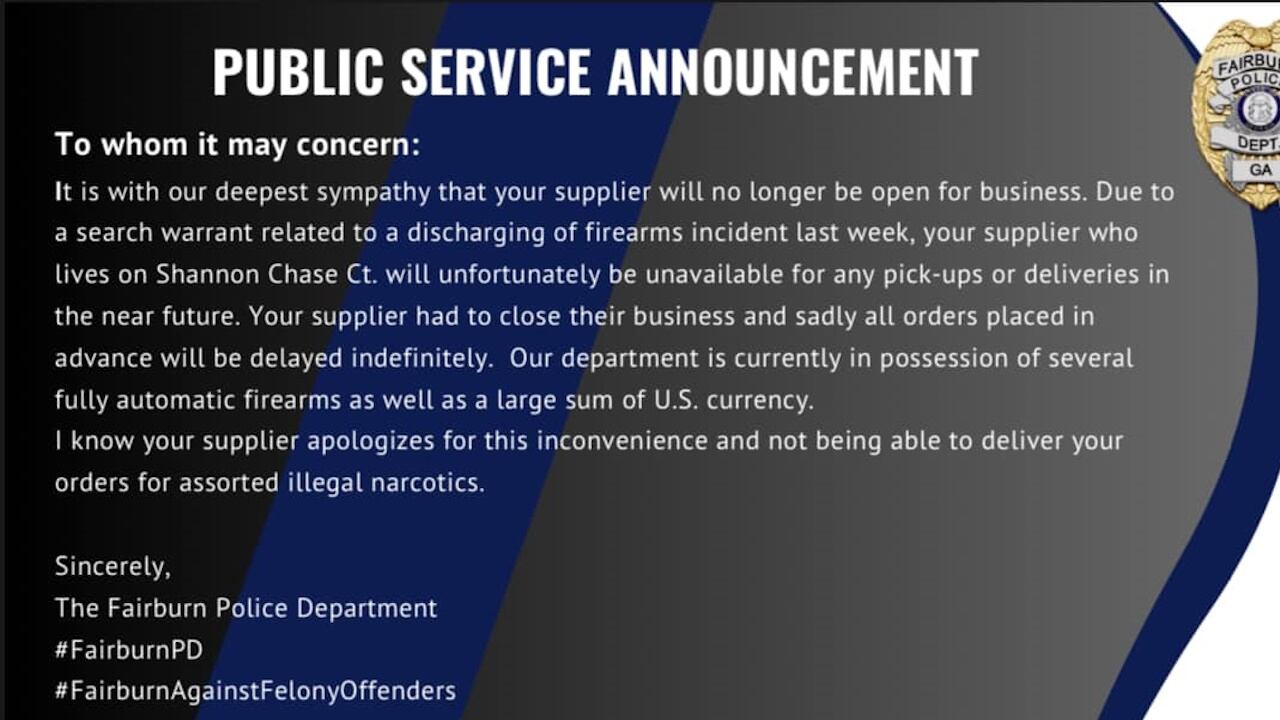 Police said with "deepest sympathy" that they have disrupted the delivery of packages containing narcotics.