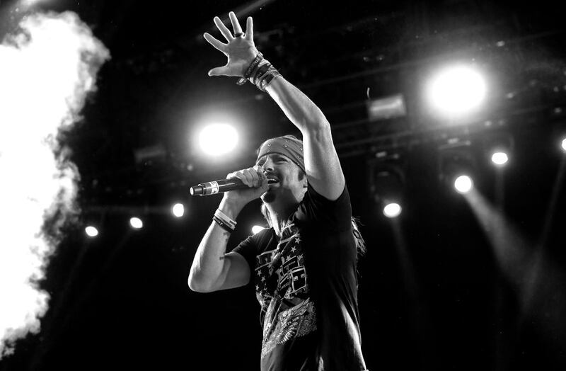 INDIO, CALIFORNIA - APRIL 26: (EDITORS NOTE: image has been converted to black and white.) Bret Michaels performs onstage during the 2019 Stagecoach Festival at Empire Polo Field on April 26, 2019 in Indio, California. (Photo by Frazer Harrison/Getty Images for Stagecoach)