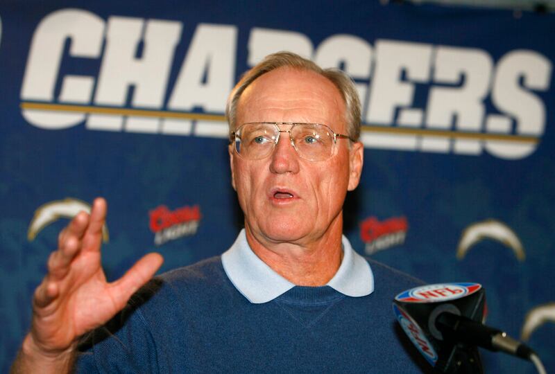 FILE - San Diego Chargers head coach Marty Schottenheimer answers a question at a news conference in San Diego, in this Wednesday, Jan. 17, 2007, file photo. Schottenheimer died Monday night, Feb. 8, 2021,  at a hospice in Charlotte, North Carolina.