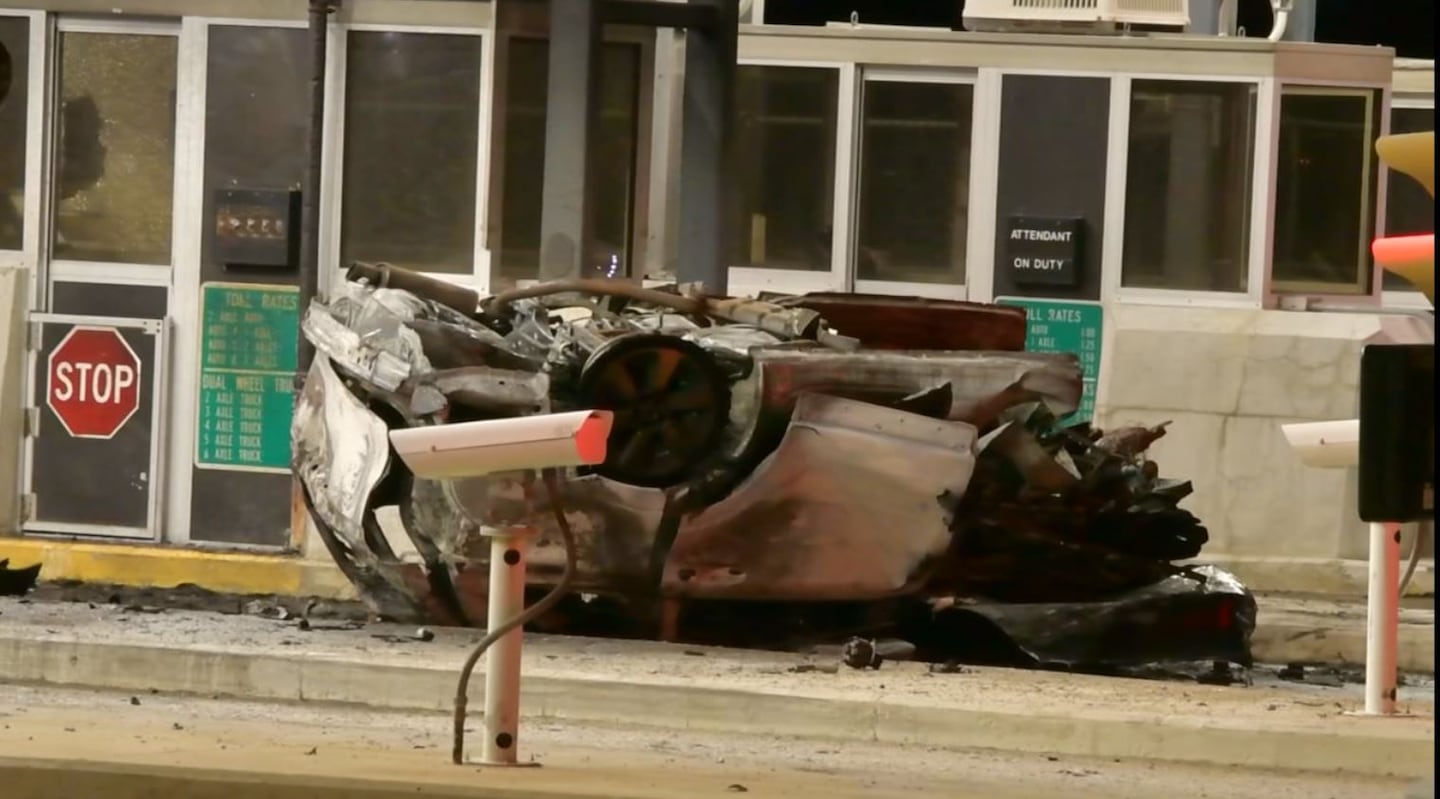 Police say a person driving a Subaru Forester died after crashing into the Hooksett Toll Plaza on I-93 south in New Hampshire Friday morning.