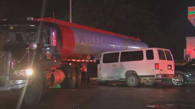 Surveillance video shows moment van slammed into fuel truck, triggering gas leak in Boston