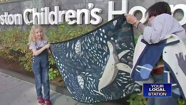 A patient at Boston Children’s Hospital helps create a special blanket collection for a good cause