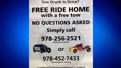 A Massachusetts town is offering free rides and tows to curb drunk driving during holidays